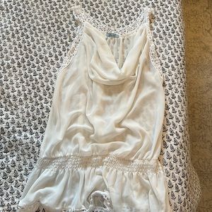 Sheer peplum drape neck top